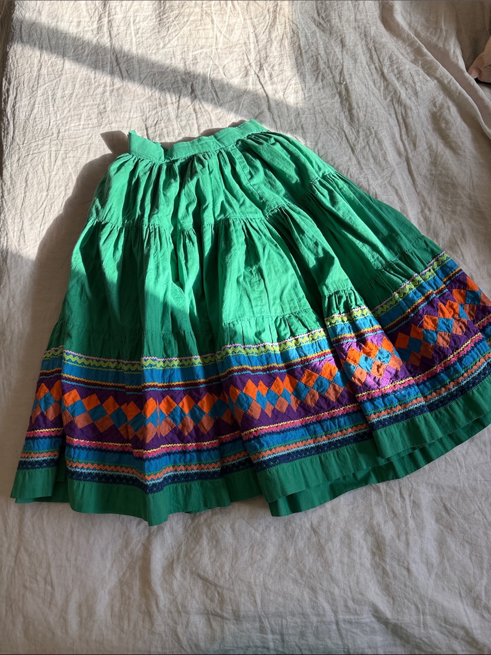 Vintage Maxi Green Embroidered Tiered Skirt / Made in the USA 🇺🇸